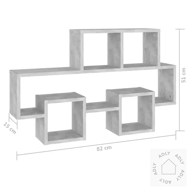 Bilformet Vegghylle Betonggrå 82X15X51 Cm Konstruert Tre
