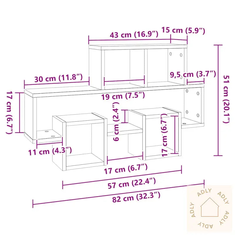 Bilformet Vegghylle Betonggrå 82X15X51 Cm Konstruert Tre