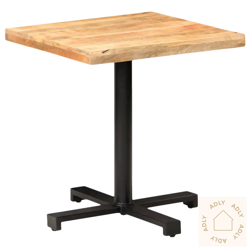 Square grovt mangotre hagemøbler bord med svart metallbase, passer perfekt til uteplassen