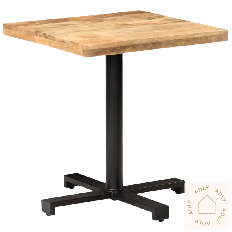 Squere grovt mangotre hagebord med svart metallbase passer perfekt som hagemøbler