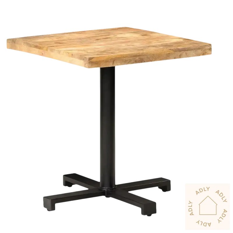 Square grovt mangotre bord med svart metallbase passer perfekt som hagemøbler