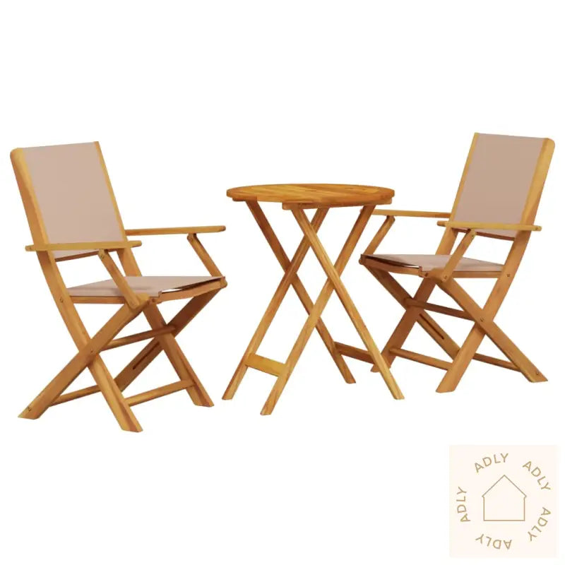 Bistrosett 3 Deler Gråbrun Stoff Og Heltre