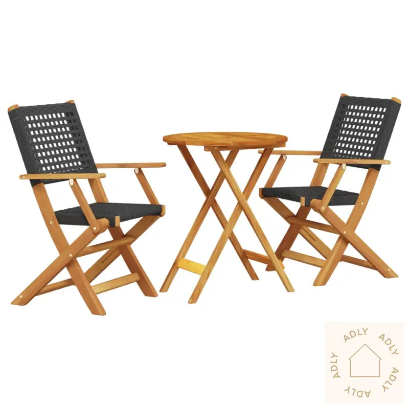 Bistrosett 3 Deler Svart Polyrotting Og Heltre