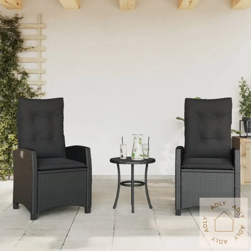 Bistrosett 3 Deler Med Puter Svart Polyrotting