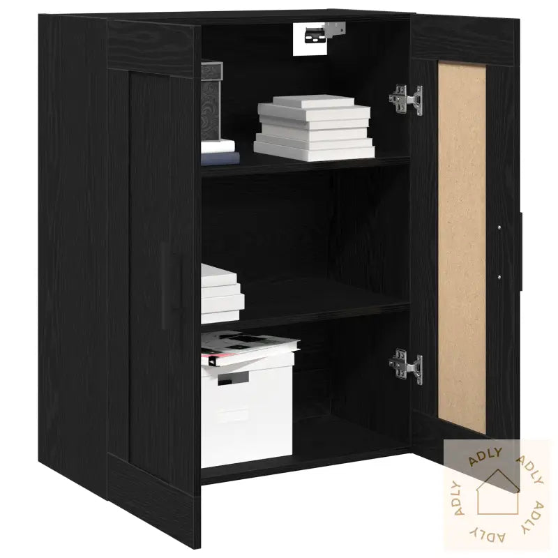 Vegghengt Skap Svart Eik 69,5X34X90 Cm Konstruert Tre
