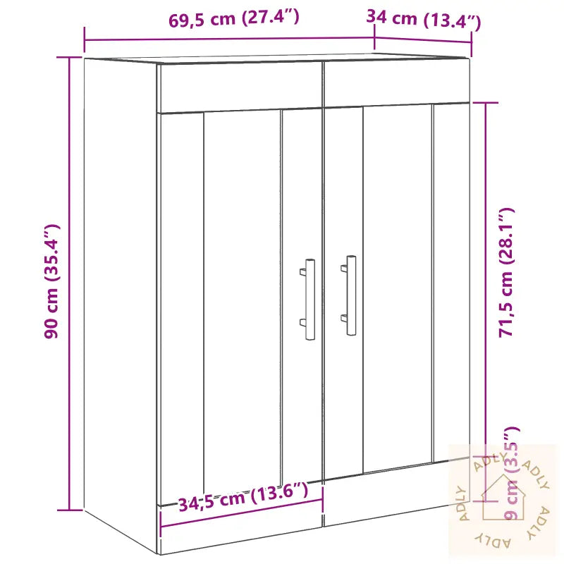 Vegghengt Skap Svart Eik 69,5X34X90 Cm Konstruert Tre