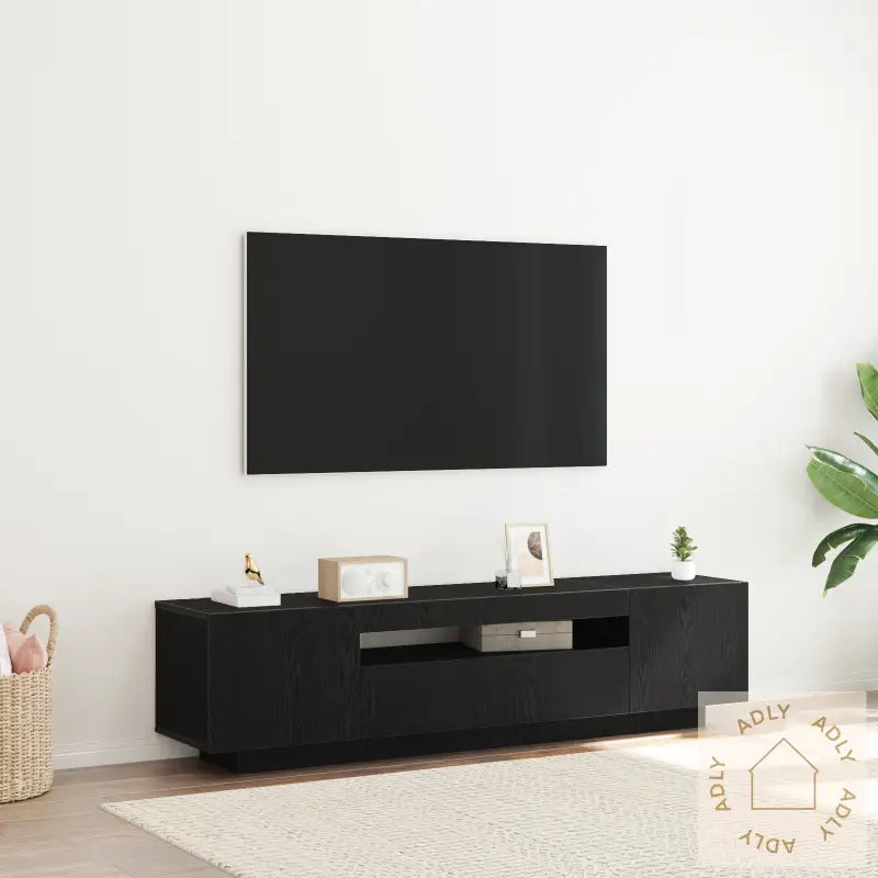 Tv-Benk Med Led-Lys, Svart Eik 160X35X40 Cm, Laget Av Tre