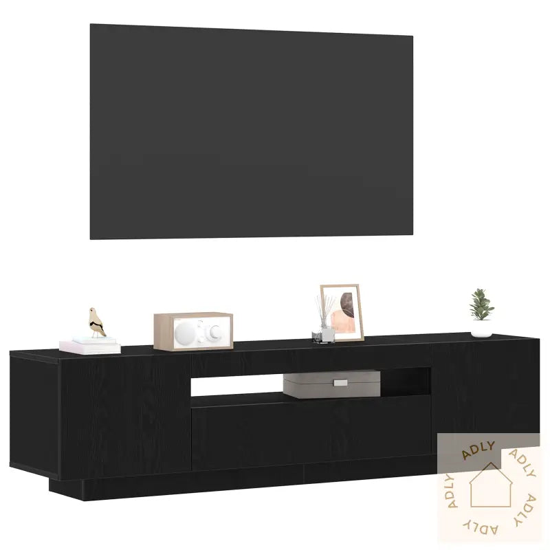 Tv-Benk Med Led-Lys, Svart Eik 160X35X40 Cm, Laget Av Tre