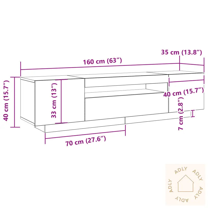 Tv-Benk Med Led-Lys, Svart Eik 160X35X40 Cm, Laget Av Tre