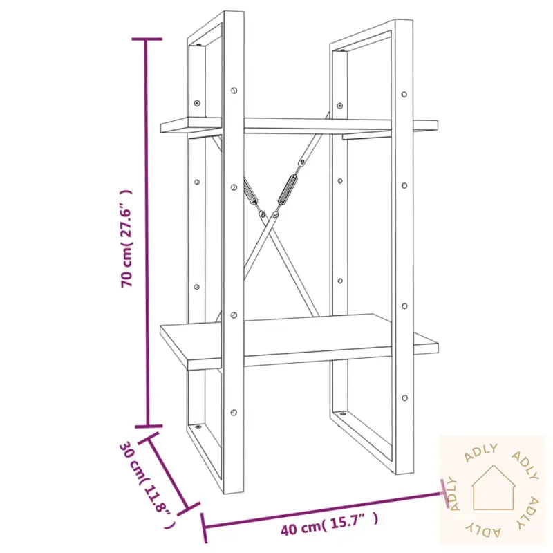 Bokhylle 2 Etasjer Brun Eik 40X30X70 Cm Konstruert Tre