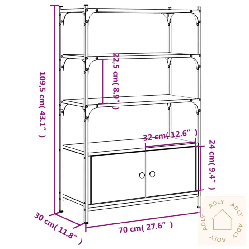 Bokhylle 3 Etasjer Brun Eik 70X30X109,5 Cm Konstruert Tre