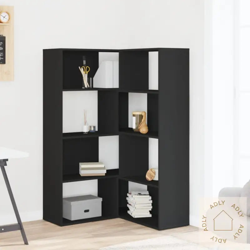 Bokhylle For Hjørne 4 Etasjer Svart 85X85X140 Cm Konstruert Tre