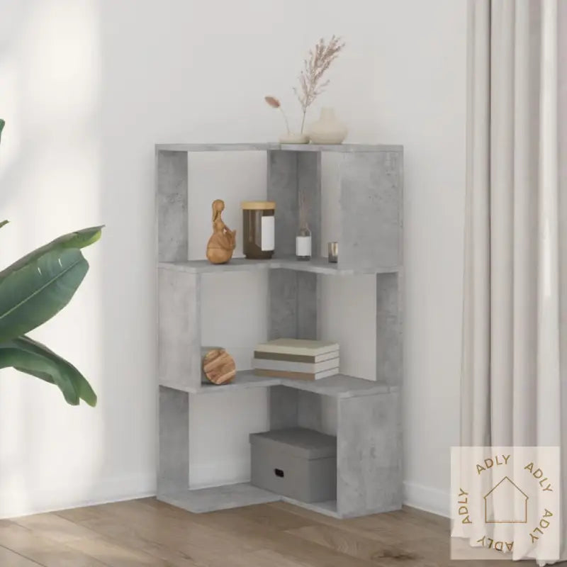 Bokhylle Hjørne 3 Etasjer Betonggrå 50X50X102 Cm Konstruert Tre