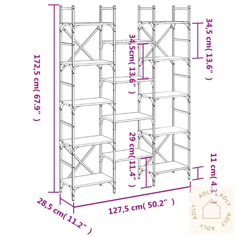 Bokhylle Svart 127,5X28,5X172,5 Cm Konstruert Tre