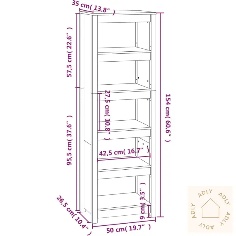 Bokhylle Grå 50X35X154 Cm Heltre Furu