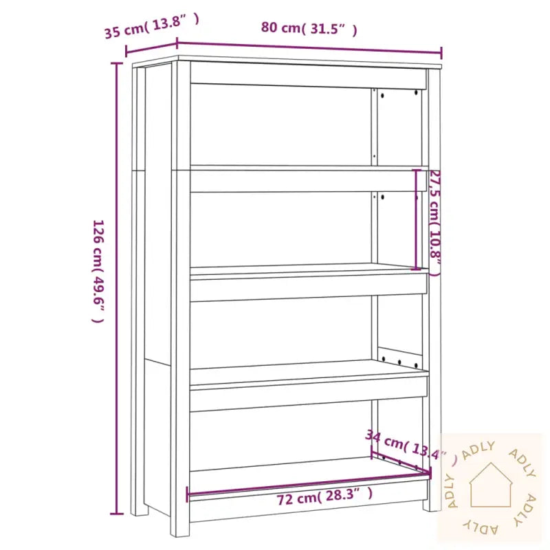 Bokhylle Svart 80X35X126 Cm Heltre Furu