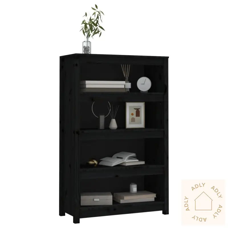 Bokhylle Svart 80X35X126 Cm Heltre Furu