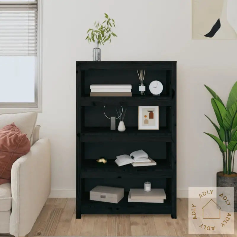 Bokhylle Svart 80X35X126 Cm Heltre Furu