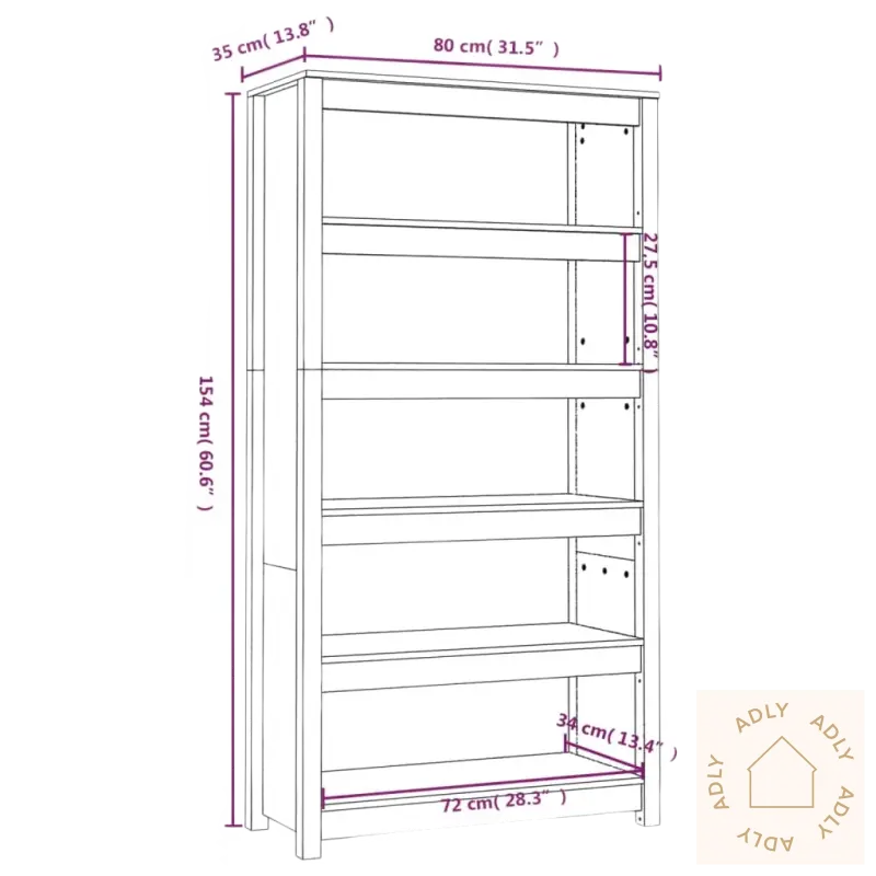 Bilde av heltre furu bokhylle 80x35x154 med moderne design og mål