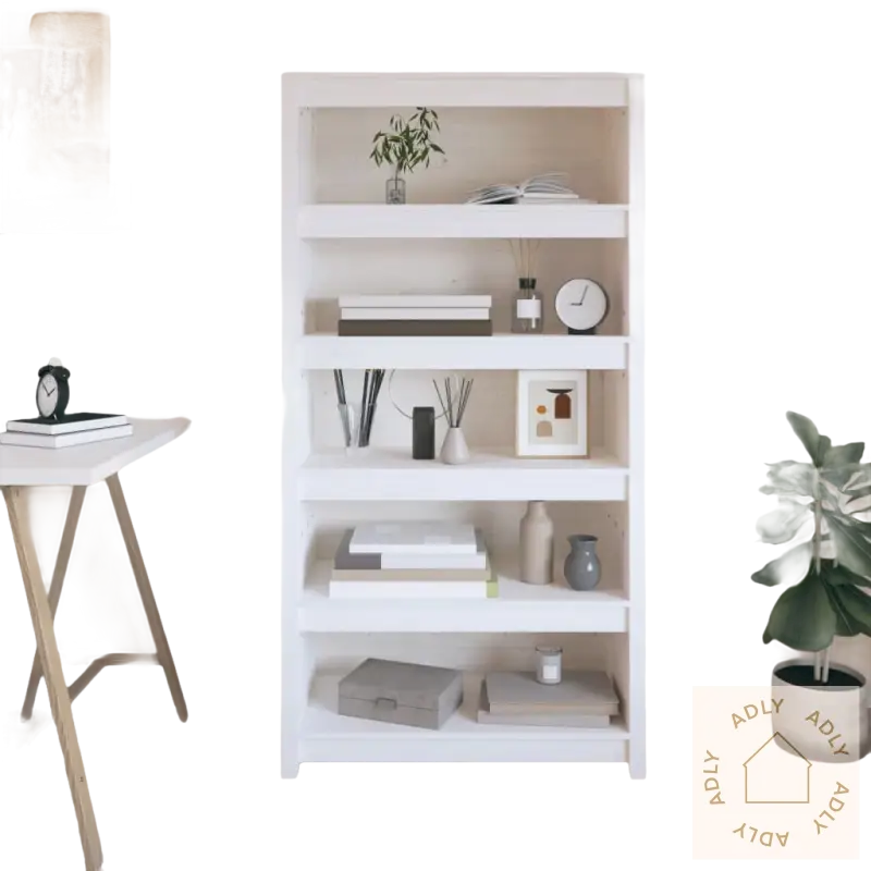 Heltre furu hvit bokhylle 80x35x154 med moderne design for oppbevaring