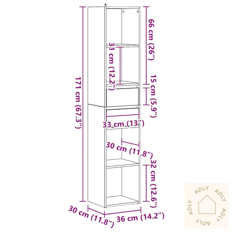 Bokhylle Artisan Eik 36X30X171 Cm Konstruert Tre