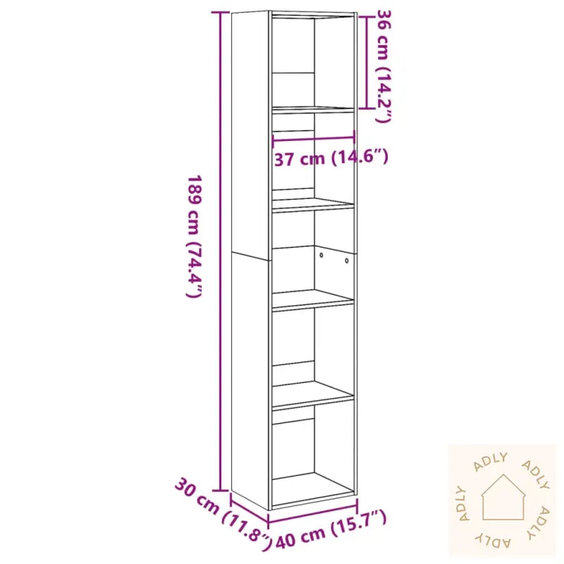 Bokhylle Artisan Eik 40X30X189 Cm Konstruert Tre