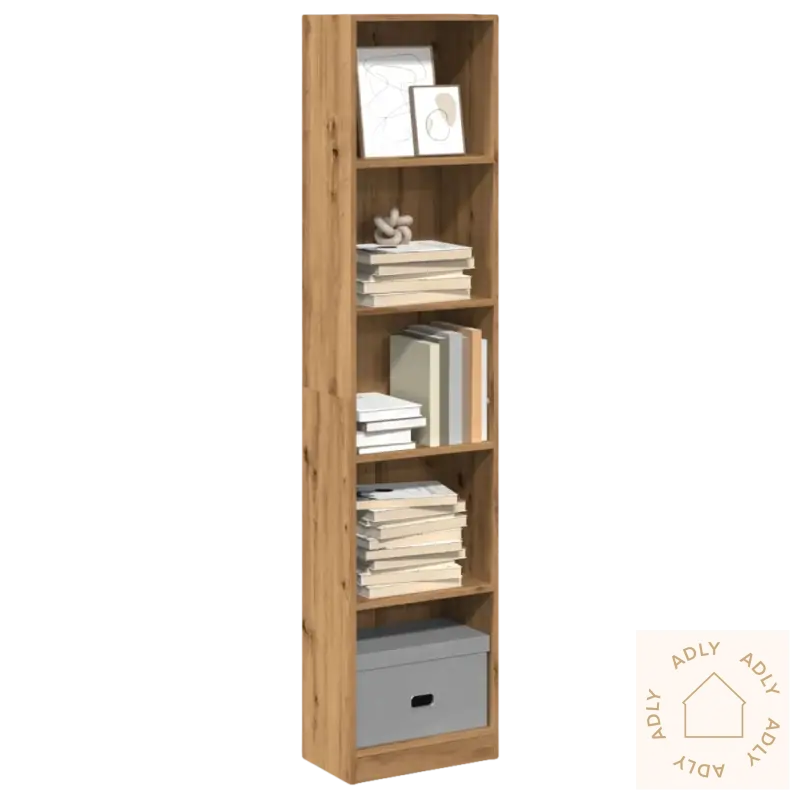 Wooden bokhylle i artisan eik med fem hyller for smart oppbevaring hjemme