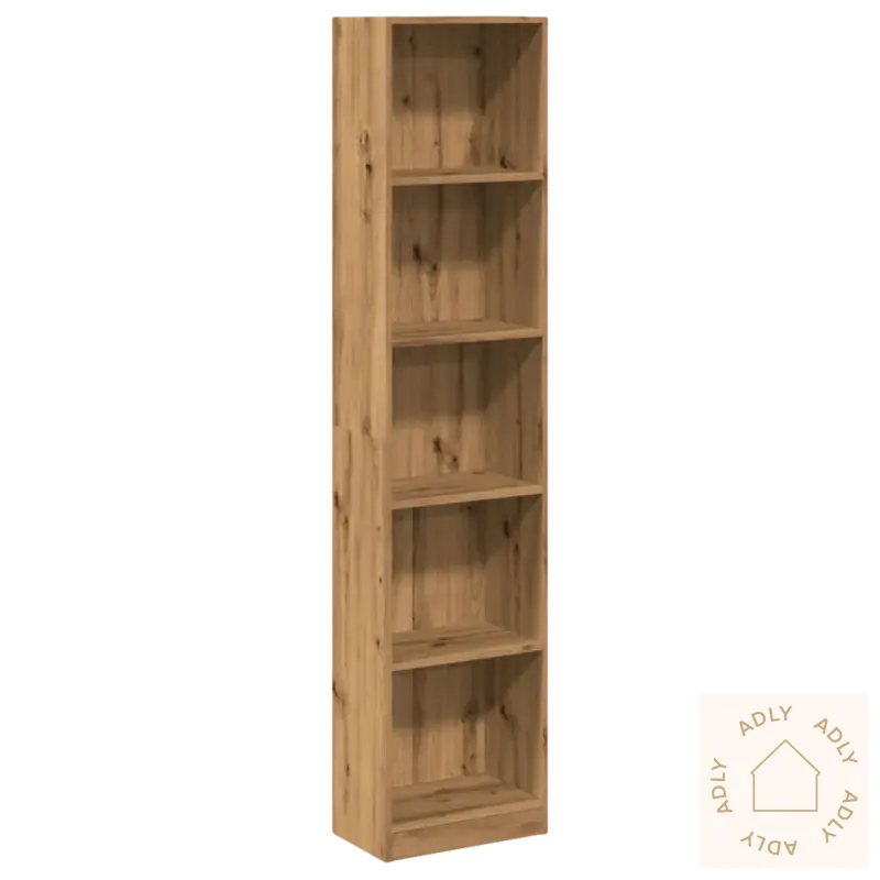 Tall, wooden Bokhylle i artisan eik for smart oppbevaring hjemme, perfekt til hagemøbler