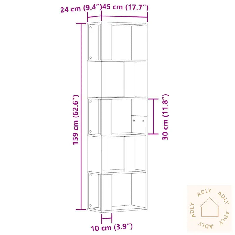 Bokhylle Artisan Eik 45X24X159 Cm Konstruert Tre