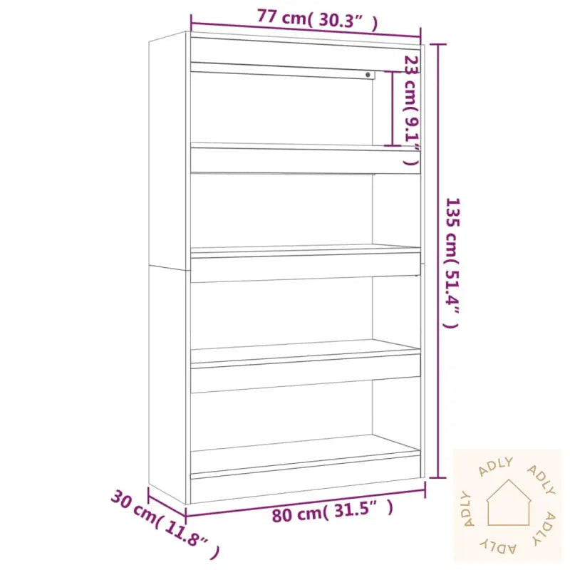 Bokhylle/Romdeler Brun Eik 80X30X135 Cm Konstruert Tre