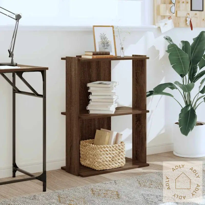 Bokhylle 3 Etasjer Brun Eik 60X30X80 Cm Konstruert Tre