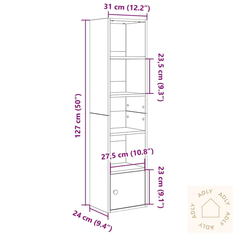 Bokhylle Brun Eik 31X24X127 Cm Konstruert Tre