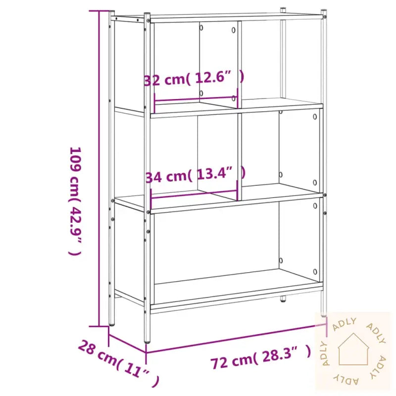 Bokhylle Brun Eik 72X28X109 Cm Konstruert Tre