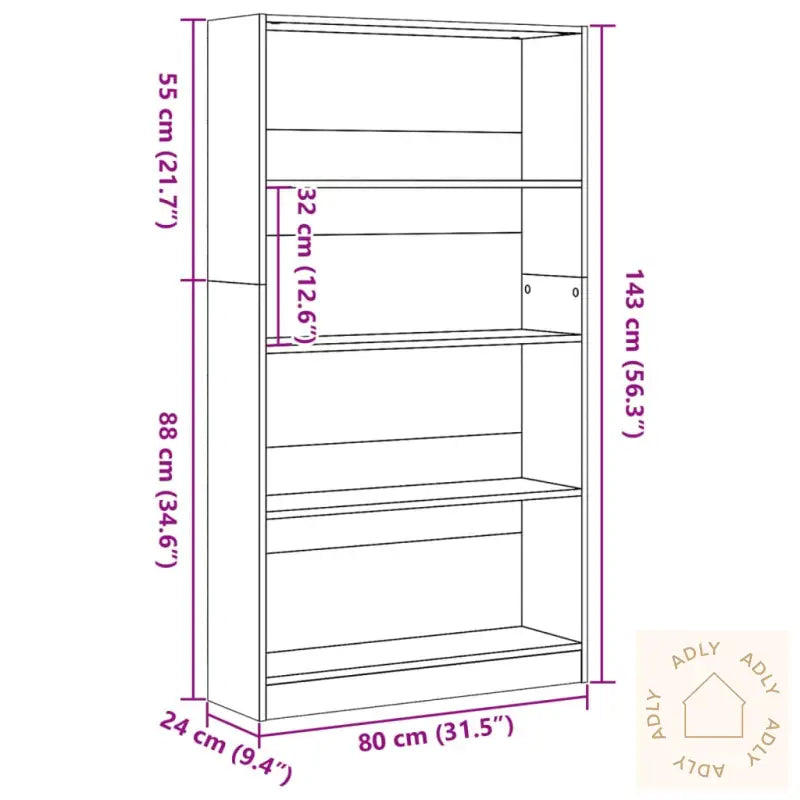 Bokhylle Brun Eik 80X24X143 Cm Konstruert Tre