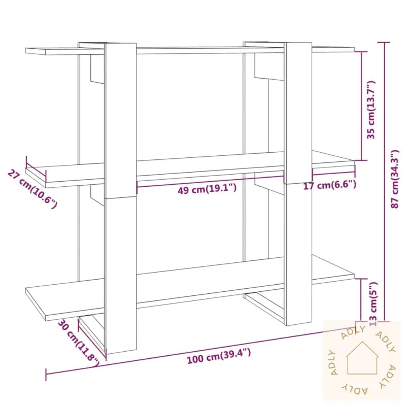 Bokhylle/Romdeler Brun Eik 100X30X87 Cm