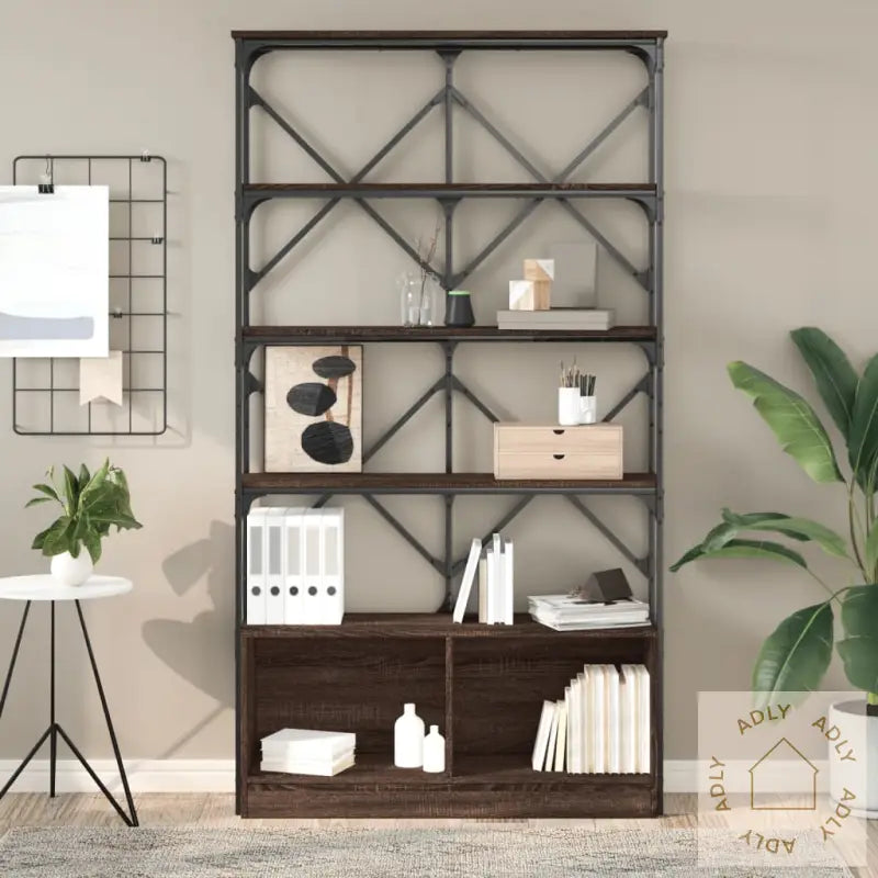 Bokhylle Brun Eik 100X26X180 Cm Konstruert Tre