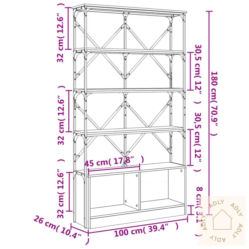 Bokhylle Brun Eik 100X26X180 Cm Konstruert Tre