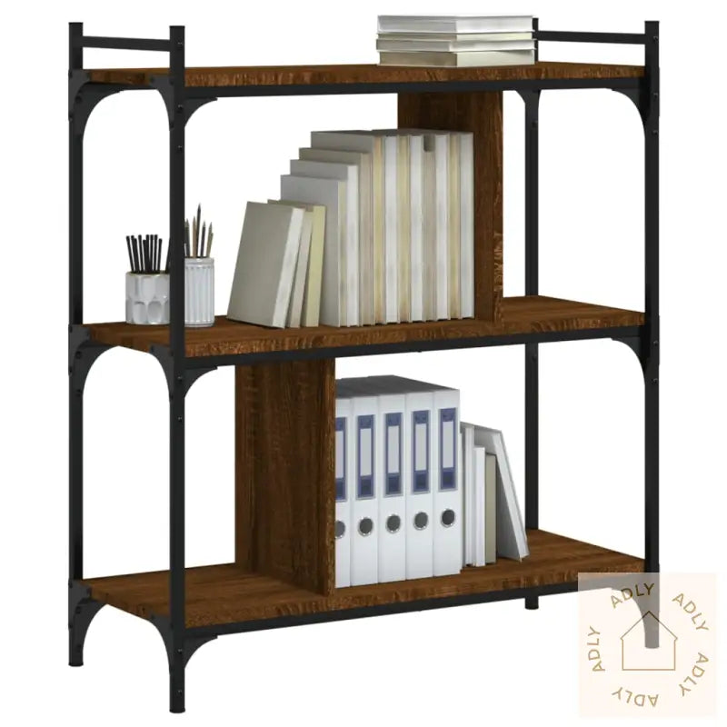 Bokhylle 3 Etasjer Brun Eik 76X32X88 Cm Konstruert Tre