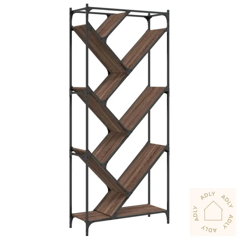 Bokhylle Brun Eik 79X30X180 Cm Konstruert Tre Og Metall