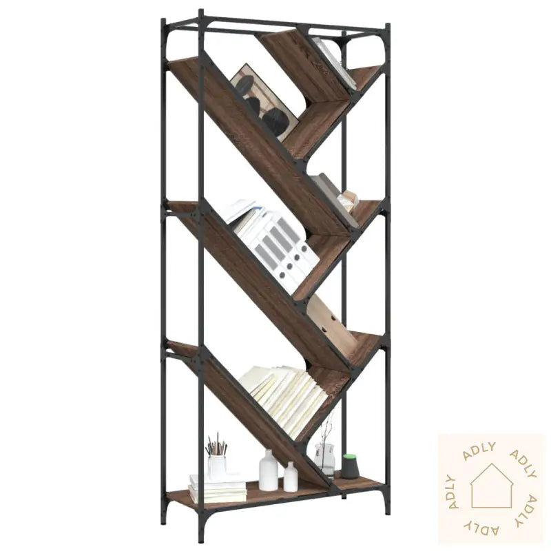 Bokhylle Brun Eik 79X30X180 Cm Konstruert Tre Og Metall