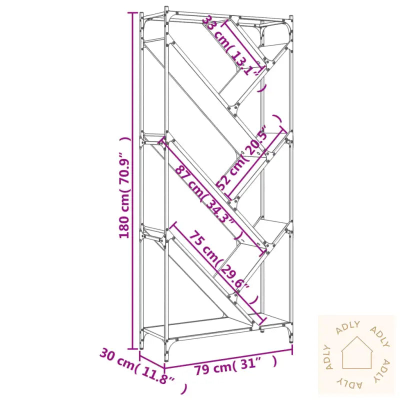 Bokhylle Brun Eik 79X30X180 Cm Konstruert Tre Og Metall