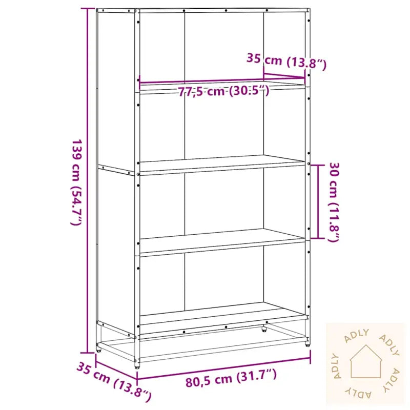Bokhylle Brun Eik 80,5X35X139 Cm Konstruert Tre