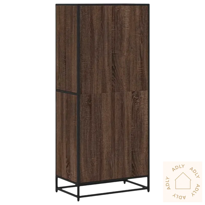 Brun eik Bokhylle med åpne rom og maks lastekapasitet, svart metallramme