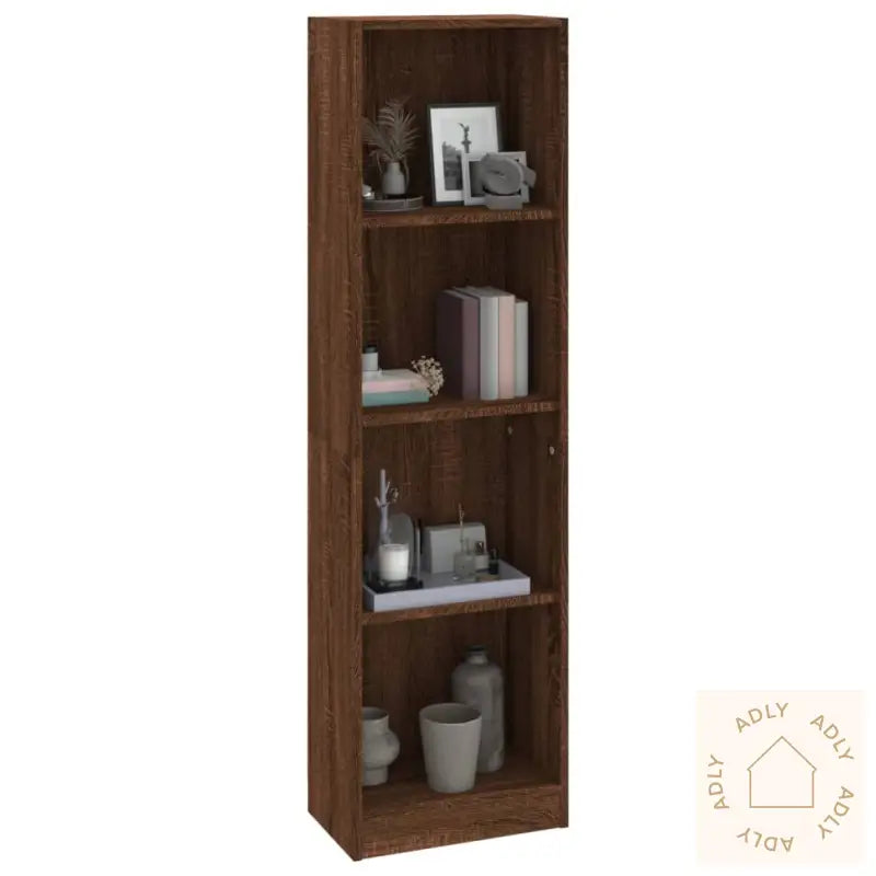 Bokhylle 4 Etasjer Brun Eik 40X24X143 Cm Konstruert Tre
