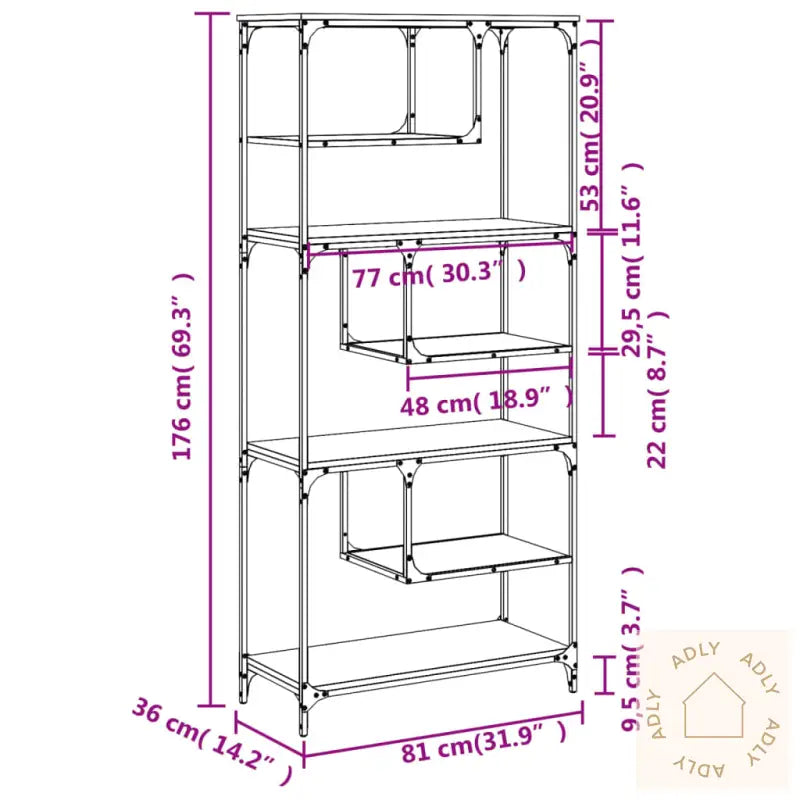 Bokhylle Brun Eik 81X36X176 Cm Konstruert Tre