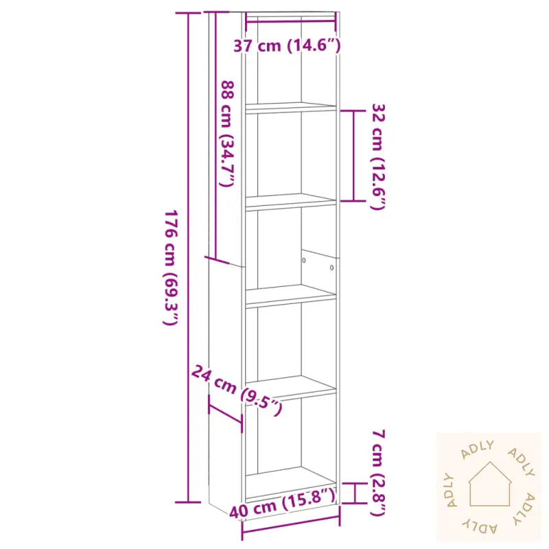 Bokhylle Brun Eik 40X24X176 Cm Konstruert Tre