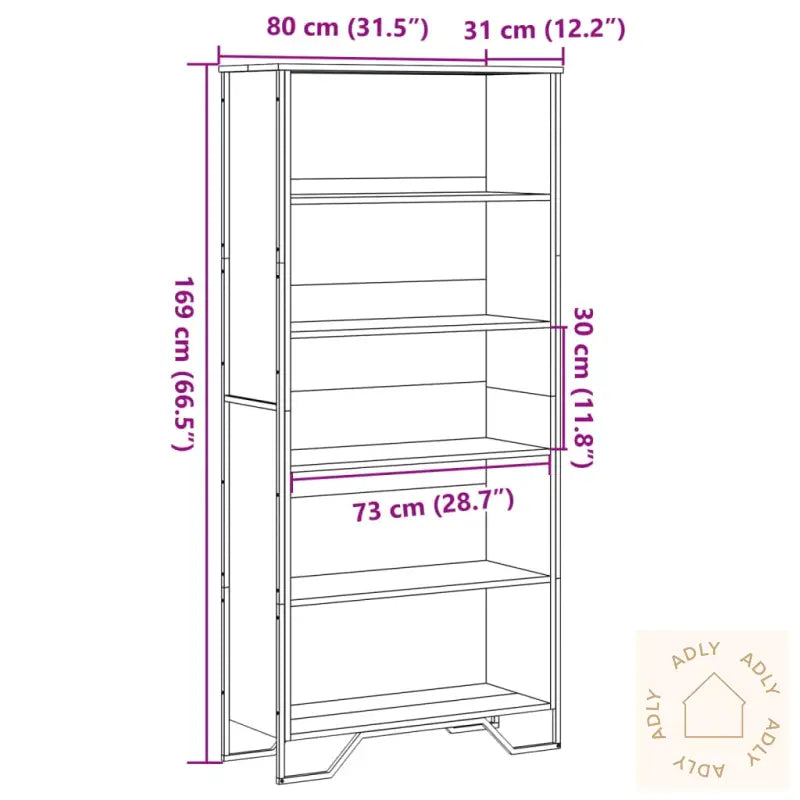 Bokhylle Brun Eik 80X31X169 Cm Konstruert Tre