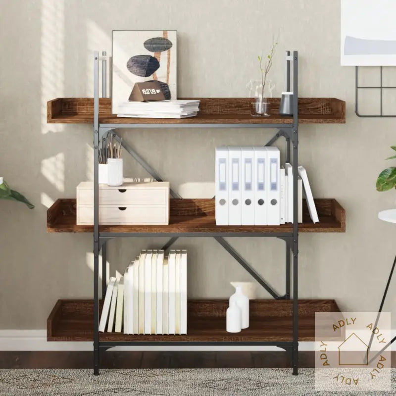 Bokhylle 3 Etasjer Brun Eik 100X33X108,5 Cm Konstruert Tre