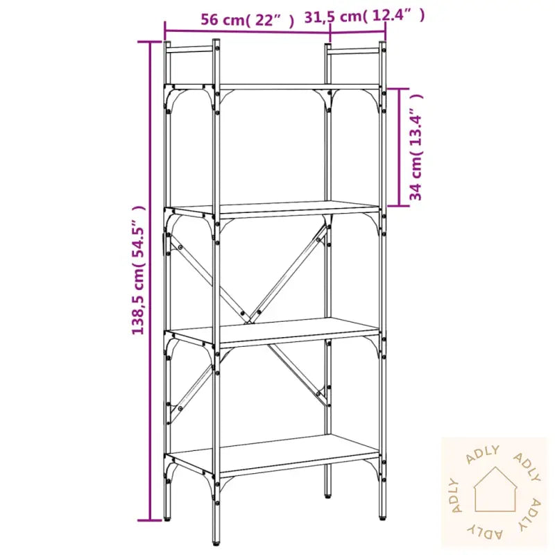 Bokhylle 4 Etasjer Brun Eik 56X31,5X138,5 Cm Konstruert Tre