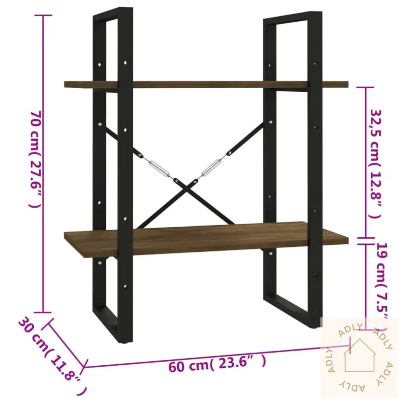 Bokhylle 2 Etasjer Brun Eik 60X30X70 Cm Konstruert Tre